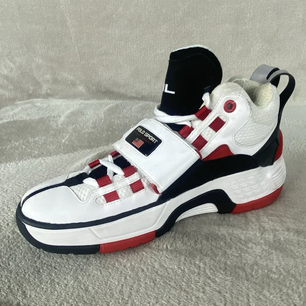 Polo by Ralph Lauren PS 100 Hi Top Shoes Mens Size 10.5 White Leather NEW
